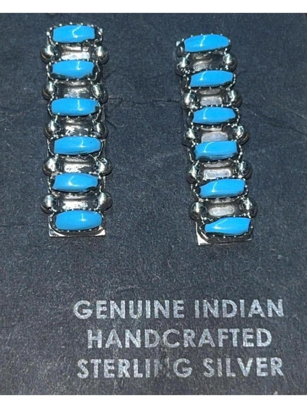 Zuni turquoise cluster earrings sterling silver post -Veronica Martza